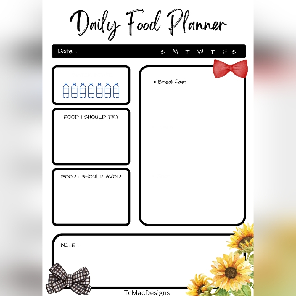 Daily Food Planner Sheet